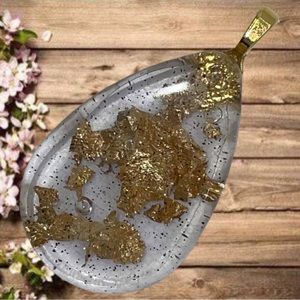 Sparkling Gold Leaf Pendant Tear Drop Resin Art